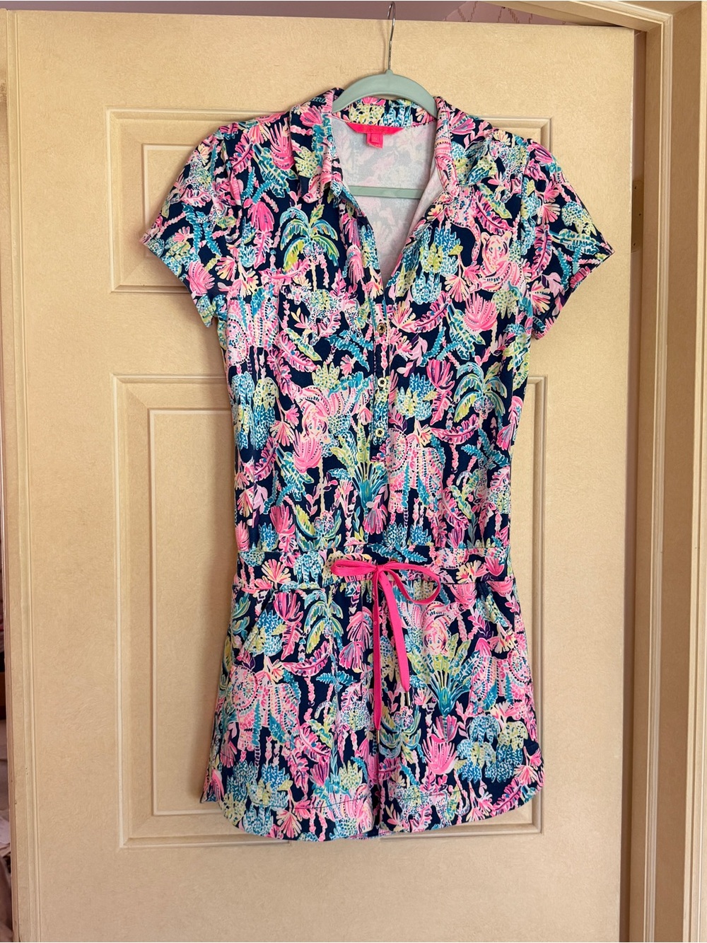 Lilly Pulitzer Jorgie Terry Popover Romper Oyster Bay Navy